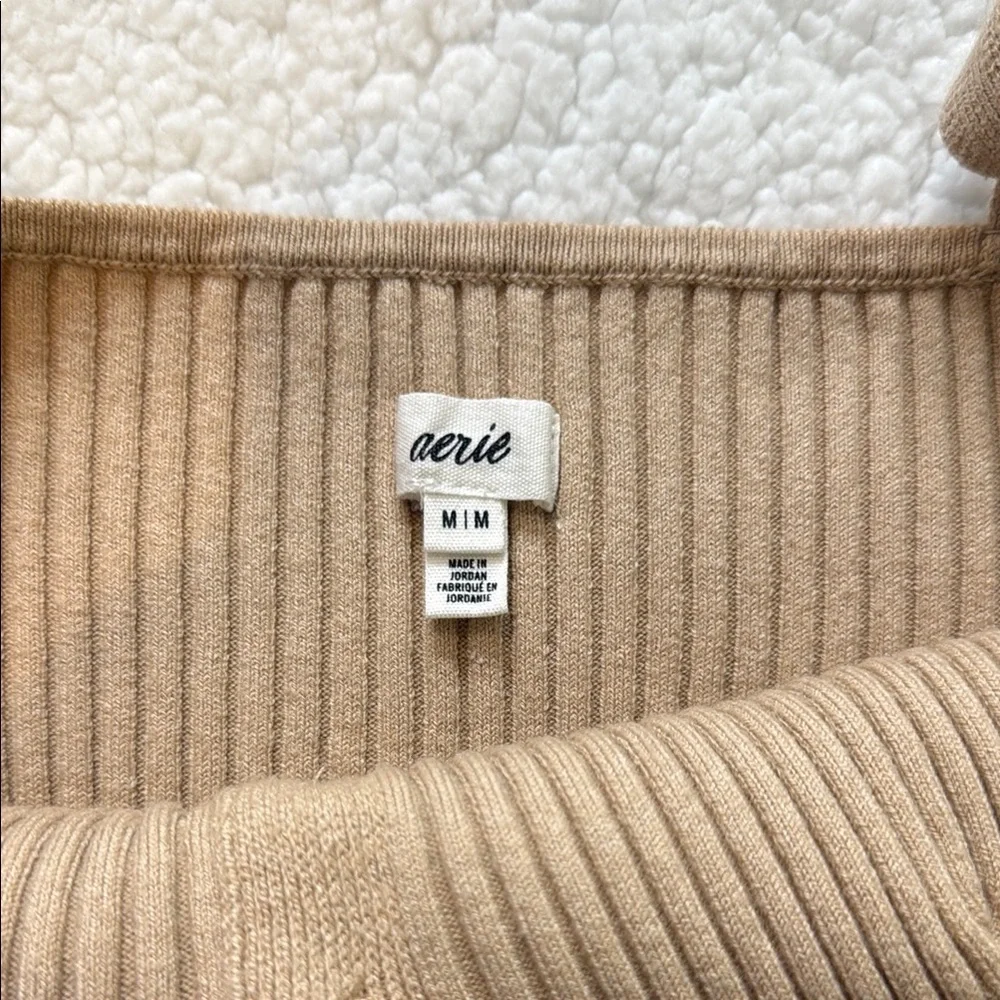 Tan Ribbed Button-Down Women's Top - Picture 5 of 5